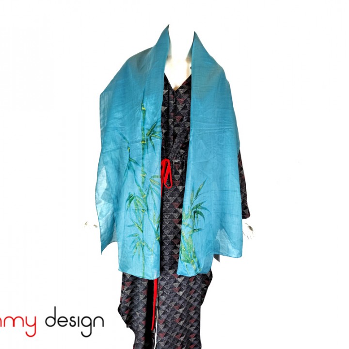 Ramie scarf hand-painted with bamboo leaf pattern